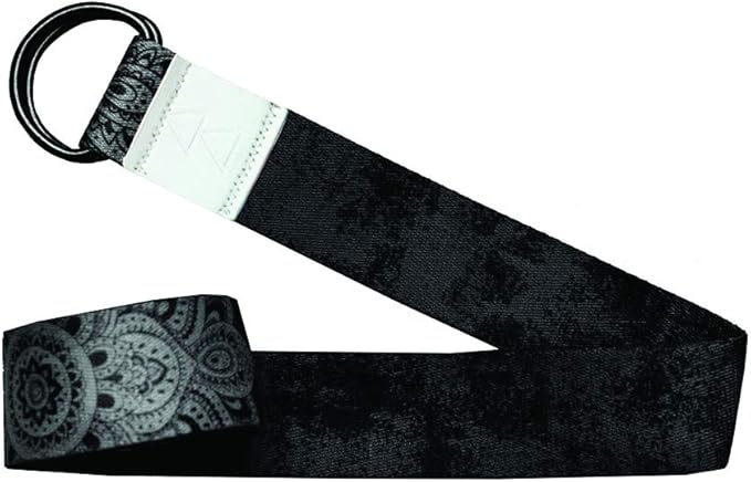 YOGA DESIGN LAB | The Yoga Strap | Luxurious, Extra Long, Super Soft, Eco Printed | Studio Quality, Adjustable | Safely Stretch Further and Hold Longer | 8 ft Long (Mandala Black, 8ft)-GravixFit