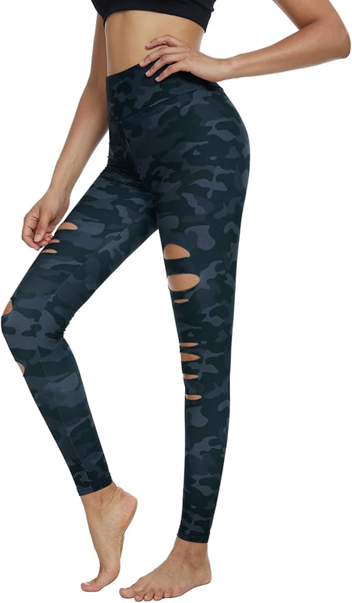 DIBAOLONG Womens High Waist Yoga Pants Cutout Ripped Tummy Control Workout Running Yoga Skinny Leggings-GravixFit
