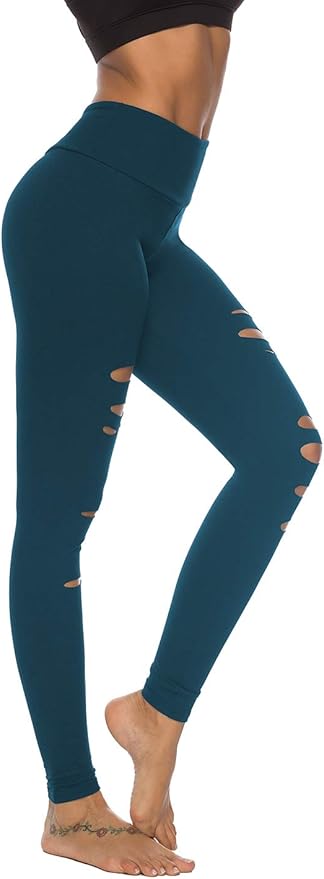 DIBAOLONG Womens High Waist Yoga Pants Cutout Ripped Tummy Control Workout Running Yoga Skinny Leggings-GravixFit