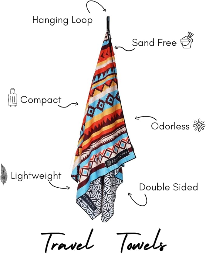 ECCOSOPHY Microfiber Beach Towel - Sand Free Towels are Quick Dry, Light Weight, Super Absorbent - Perfect Pool, Travel, Cruise, Camping Essentials - Oversized Extra Large for Adults 71x35 in-GravixFit