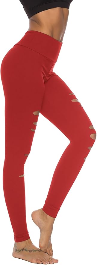DIBAOLONG Womens High Waist Yoga Pants Cutout Ripped Tummy Control Workout Running Yoga Skinny Leggings-GravixFit