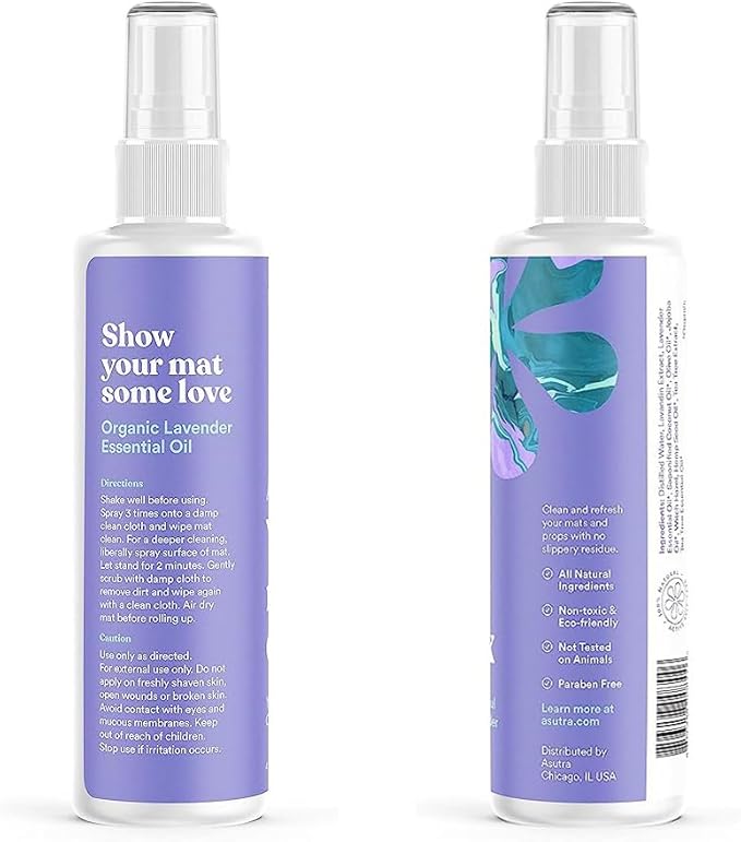 ASUTRA Yoga Mat Cleaner Spray (Peaceful Lavender), 4 fl oz - No Slippery Residue, Organic Essential Oils, Deep-Cleansing for Fitness Gear & Gym Equipment, Microfiber Towel Included-GravixFit
