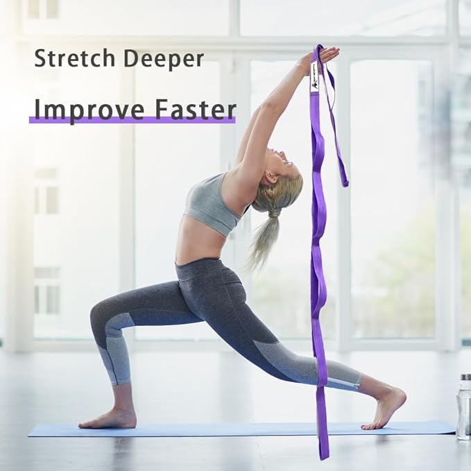Stretching Strap Yoga Strap with Loops, Stretch Straps for Physical Therapy, Non-Elastic Exercise Strap for Pilates, Dance and Gymnastics with Workout Guide-GravixFit