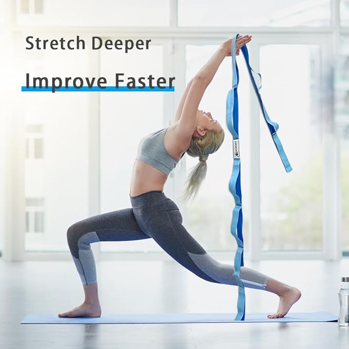 Stretching Strap Yoga Strap with Loops, Stretch Straps for Physical Therapy, Non-Elastic Exercise Strap for Pilates, Dance and Gymnastics with Workout Guide-GravixFit