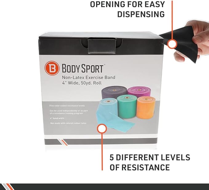 Body Sport Exercise Band, 50 yd. x 4 in. Roll, Heavy Resistance - Home & Gym Fitness Equipment for Stretching, Strength Training & Physical Therapy (Green)-GravixFit