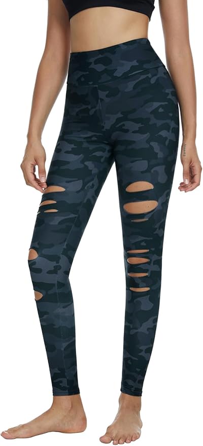 DIBAOLONG Womens High Waist Yoga Pants Cutout Ripped Tummy Control Workout Running Yoga Skinny Leggings-GravixFit