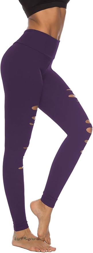 DIBAOLONG Womens High Waist Yoga Pants Cutout Ripped Tummy Control Workout Running Yoga Skinny Leggings-GravixFit