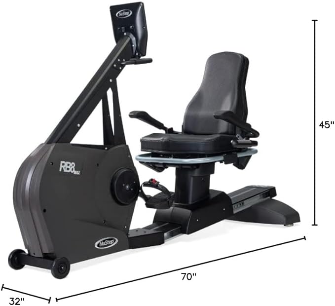RB8MAX Recumbent Exercise Bike, Gray, Low-Impact Exercise, 360-Degree Swivel Seat, Engaging Programs Including Measuring Imbalances, & Compatible with Free NuStep Wellness App-GravixFit