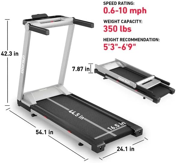 DeerRun Treadmills for Home with Incline and Handles, 3.5 HP Foldable Treadmill 350 LBS Weight Capacity for Small Spaces, Folding Running Machine with Smart APP-GravixFit