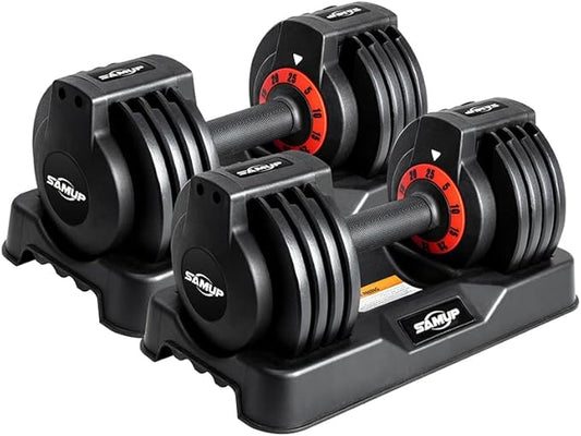 25/55 lbs Pair Adjustable Dumbbells Set, Adjustable Weights Dumbbells Set for Men and Women with Anti-Slip Fast Adjust Weight by Turning Handle,Black Dumbbell with Tray-GravixFit