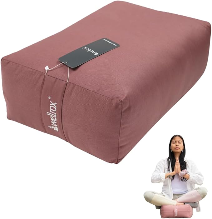 Rectangular Yoga Bolster Pillow, 18" x 12" x 6", Pink Cotton-GravixFit