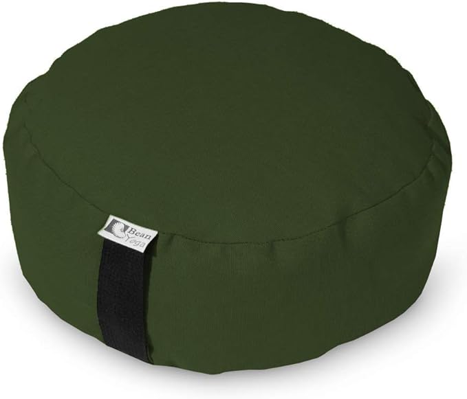 Bean Products Zafu Meditation Pillows for Sitting on Floor, Yoga Cushion, Cotton/Buckwheat Fill Yoga Pillow, Zafu Meditation Cushion, Zen Kneeling Prayer Pad- Made in USA - 14" Round - Earth-GravixFit