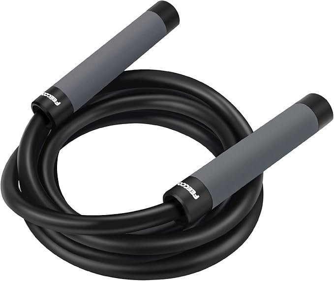 FEECCO Weighted Jump Rope - Heavy PVC Ropes with Metal Handles and Ball Bearings