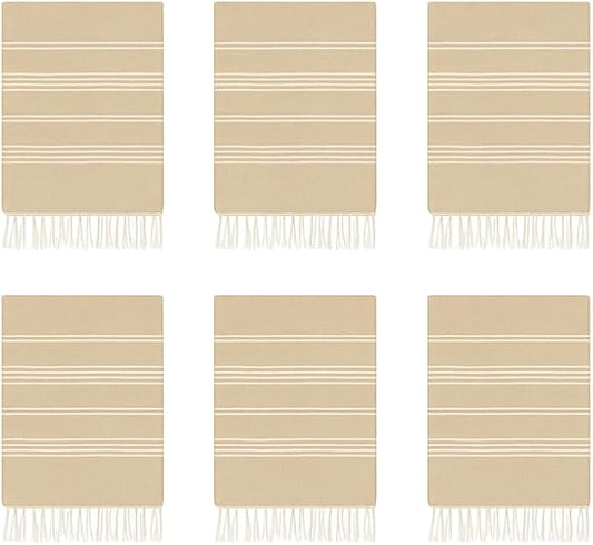 HAVLULAND Set of 6 Turkish Cotton Beach Towels, Oversized 72"x40", Quick-Dry, Absorbent, Lightweight, Sand-Free, Compact, Ideal for Beach, Pool, Gym, Yoga, Travel, Camping, Picnic - Bulk of 6 Beige-GravixFit