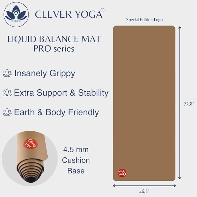 Clever Yoga Liquid Balance Thick Yoga Mat - Pro Exercise Yoga Mat with Non-Slip Surface for Home Gym, Earth-Friendly & Recyclable Pilates and Workout Pad Women & Men, 4.5 mm-GravixFit