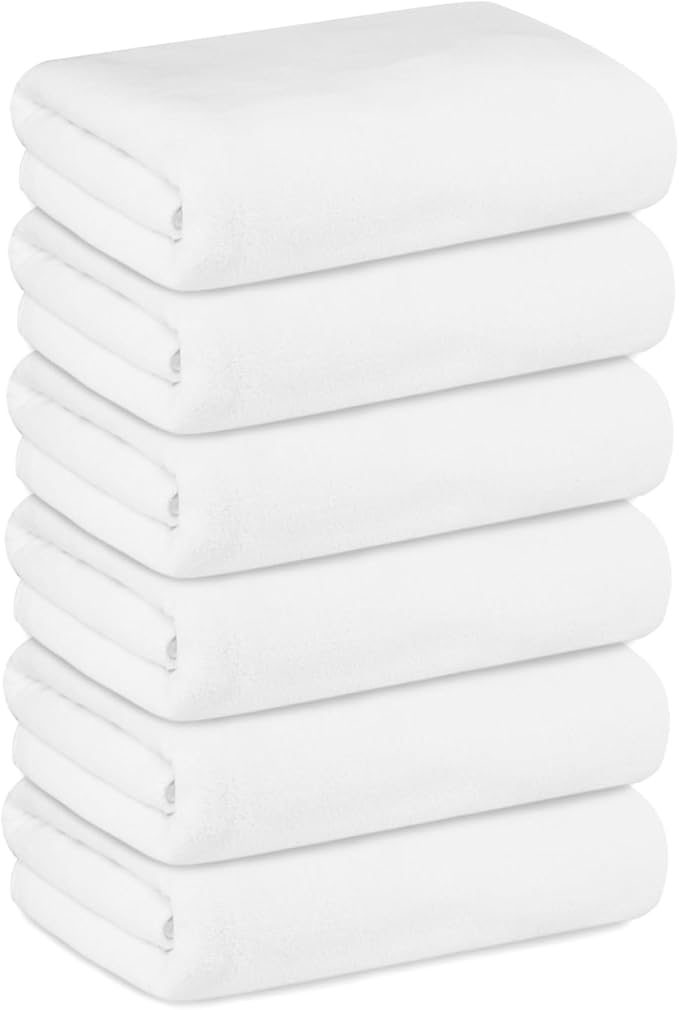 JML Bath Towels, Large Microfiber Bathroom Towel Set 6 Pack 30" x 60", Soft Absorbent Microfiber Body Towels for Adult, White-GravixFit