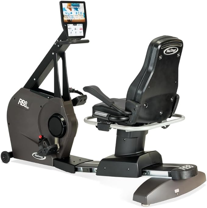 RB8MAX Recumbent Exercise Bike, Gray, Low-Impact Exercise, 360-Degree Swivel Seat, Engaging Programs Including Measuring Imbalances, & Compatible with Free NuStep Wellness App-GravixFit