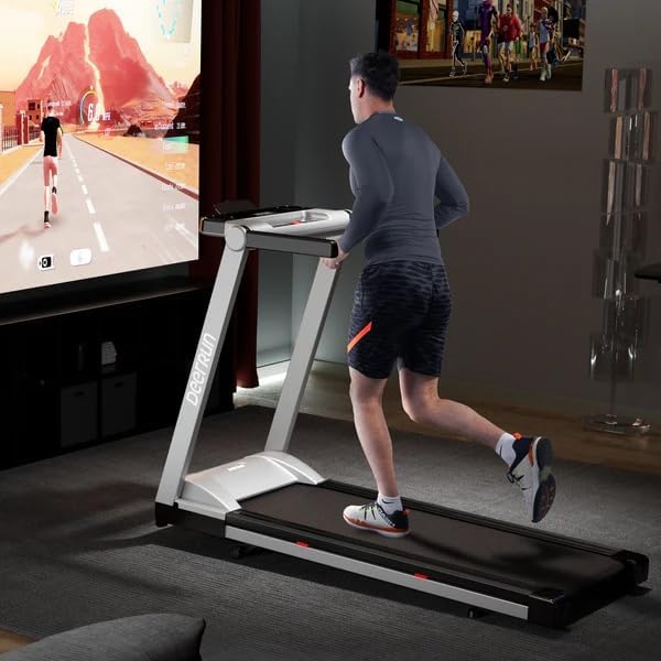 DeerRun Treadmills for Home with Incline and Handles, 3.5 HP Foldable Treadmill 350 LBS Weight Capacity for Small Spaces, Folding Running Machine with Smart APP-GravixFit
