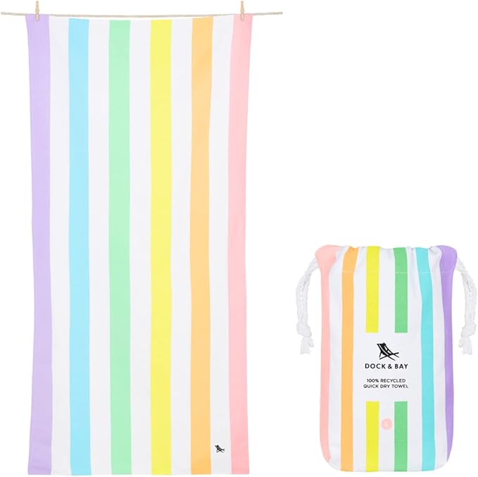 Dock & Bay Beach Towel - Quick Dry, Sand Free - Compact, Lightweight - 100% Recycled - Includes Bag - Summer - Unicorn Waves - Large (160x90cm, 63x35)-GravixFit