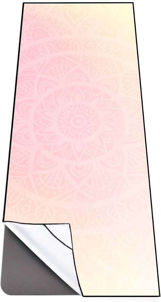 QiyI Yoga Mat Towel with Corner Pockets, Non Slip Sweat Absorbent Hot Yoga Towels, Soft Yoga Blankets with Travel Bag, Skidless Mat Cover for Workout, Gym, Fitness - 70"x26", Gradient Mandala-GravixFit