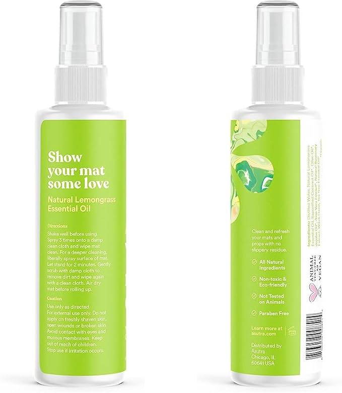 ASUTRA Yoga Mat Cleaner Spray (Mindful Lemongrass), 4 fl oz - No Slippery Residue, Organic Essential Oils Deep-Cleansing for Fitness Gear & Gym Equipment, Microfiber Towel Included-GravixFit