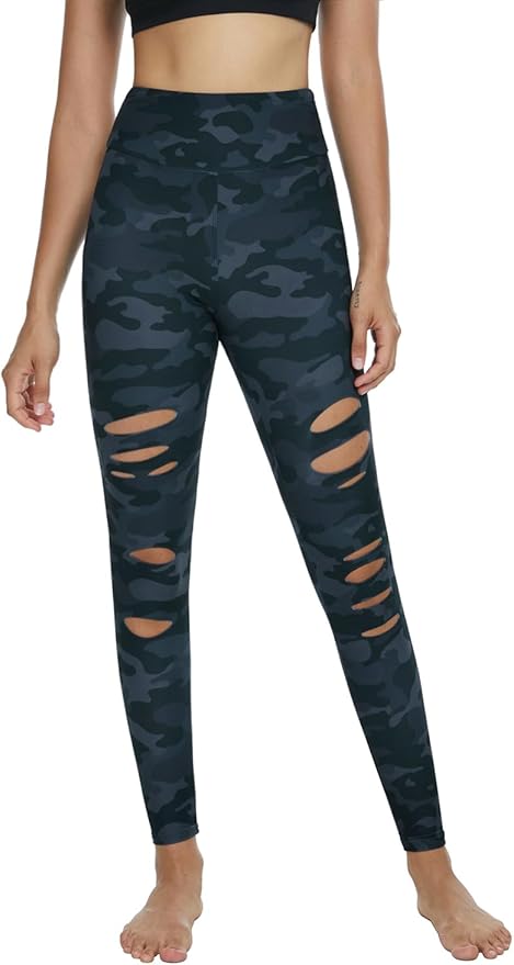 DIBAOLONG Womens High Waist Yoga Pants Cutout Ripped Tummy Control Workout Running Yoga Skinny Leggings-GravixFit