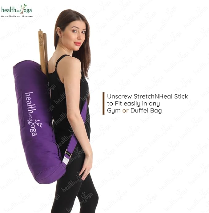 HealthAndYoga™ StretchNHeal Collapsible Multi-Use Wooden Yoga Stick - Regular and XL - Portable Posture Corrector Pole, Stretch Mobility Stick, Physical Workout Exercise Dowel-GravixFit