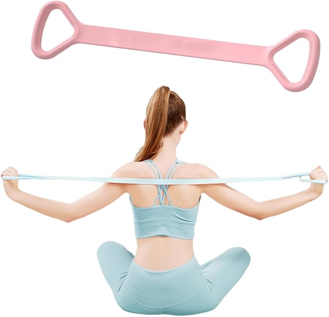 Figure 8 Resistance Band, Arm Back Shoulder Exercise Elastic Rope Stretch Fitness Band, Foot, Leg, Hand Stretcher, Arm Exerciser for Yoga Pilates Stretching Physical Therapy, Home Gym Workout（ Pink-GravixFit