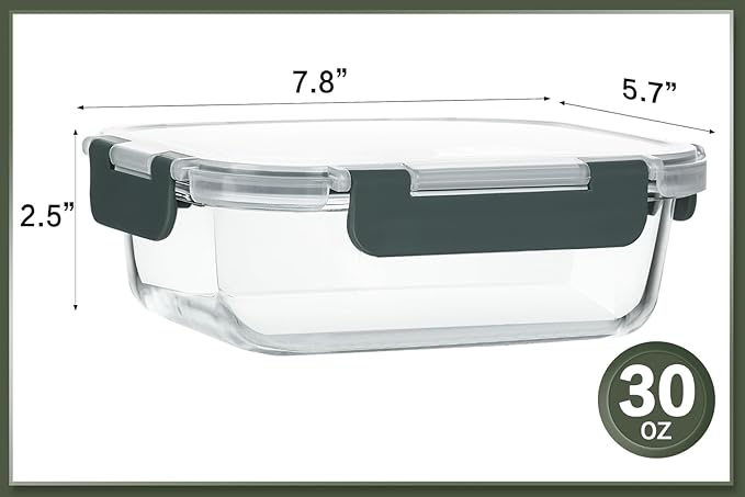 10 Packs 30 oz Glass Meal Prep Containers,Glass Food Storage Containers with Lids,Airtight Lunch Bento Boxes,Microwave,Freezer and Dishwasher,Gray-GravixFit