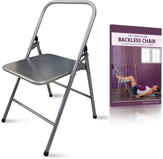 California Wellness Backless Yoga Chair with Yoga Book | Portable Folding Chair | Iyengar Yoga Chair | Flexibility & Strength Training Tool | Yoga Chairs for Adults | Supports Balance Handstand-GravixFit