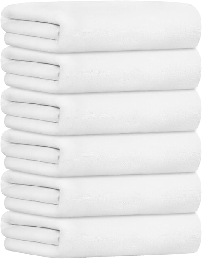 JML Bath Towels, Large Microfiber Bathroom Towel Set 6 Pack 30" x 60", Soft Absorbent Microfiber Body Towels for Adult, White-GravixFit