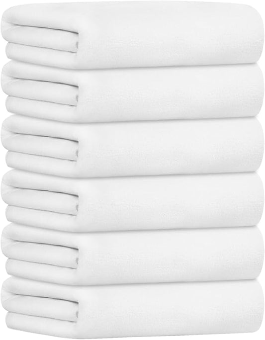 JML Bath Towels, Large Microfiber Bathroom Towel Set 6 Pack 30" x 60", Soft Absorbent Microfiber Body Towels for Adult, White-GravixFit