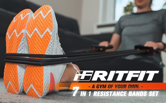 RitFit Single Resistance Exercise Band with Comfortable Handles - Ideal for Physical Therapy, Strength Training, Muscle Toning - Door Anchor and Starter Guide Included-GravixFit