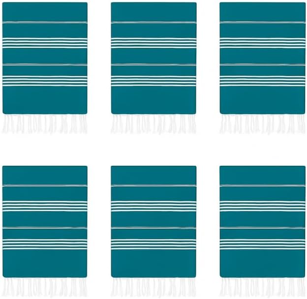 HAVLULAND Turkish Beach Towels Oversized -100% Turkish Cotton Super Soft Lightweight - Absorbent and Quick Drying Bath Towel - Sand Free Beach Towel - Turkish Towels for Adults (Teal, 6 Pack)-GravixFit