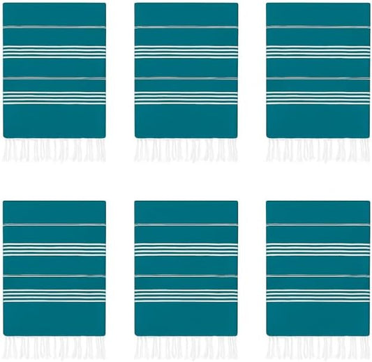 HAVLULAND Turkish Beach Towels Oversized -100% Turkish Cotton Super Soft Lightweight - Absorbent and Quick Drying Bath Towel - Sand Free Beach Towel - Turkish Towels for Adults (Teal, 6 Pack)-GravixFit