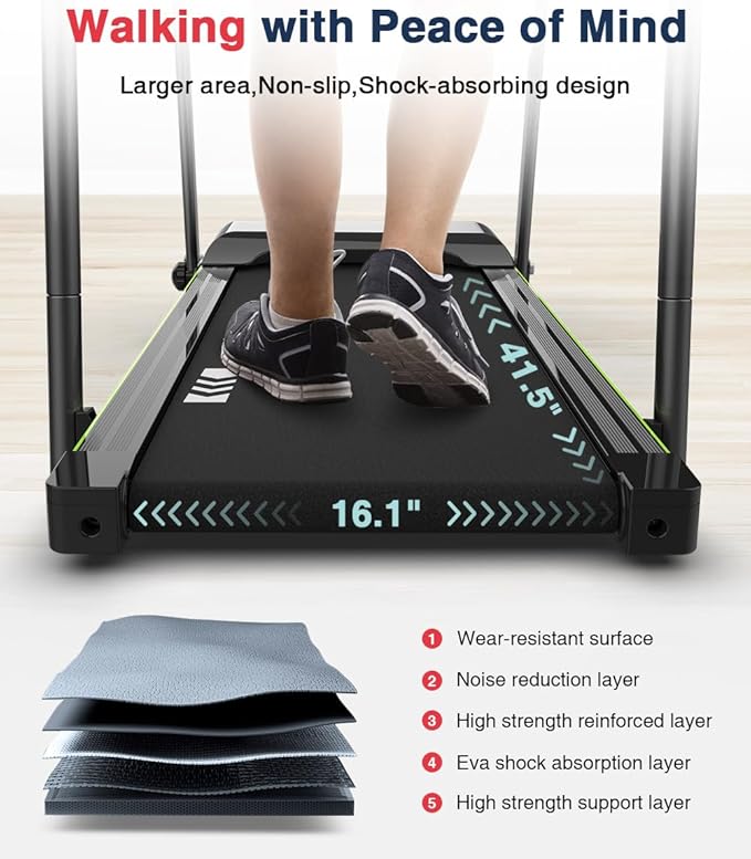 Redliro Walking Treadmill with Long Handrail for Balance, Recovery Fitness Exercise Machine Foldable for Home use with Holder for Phone & Cup,LCD Display, 300 lbs Capacity-GravixFit