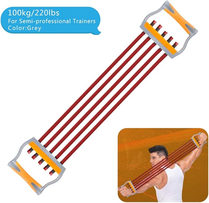 TOCO FREIDO Chest Expander | Arm Training, 5 Tubes Ajustable Arm Strength Trainer, Exercise Resistance Bands for Home Fitness Muscle Training Body Building-GravixFit