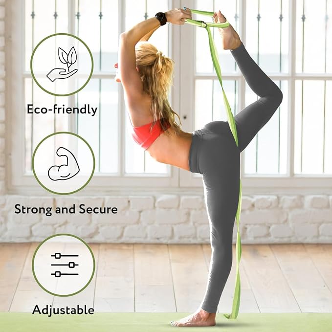 California Yoga Strap | Yoga Belt with Safe Adjustable D-Ring Buckle for Pilates | Stretching Strap | Exercise Bands | Physical Therapy | Improves Sitting Posture-GravixFit