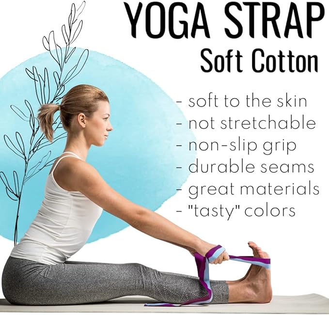 TECEUM Yoga Strap & Mat Strap – 2 IN 1 – Cotton – 6 ft 8 ft 10 ft (30+ colors) – Adjustable Non-Slip Belt for Yoga, Pilates, Stretching, Physical Therapy, Fitness & Home Workout – For Carrying Mats-GravixFit