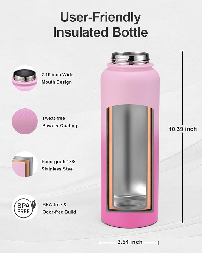 40oz Insulated Water Bottle,Stainless Steel Vacuum Water Bottle, BPA-Free & Leakproof -with Paracord Handle,Strap,Straw Spout Lids,Large Water Jug for Gym Sports-GravixFit