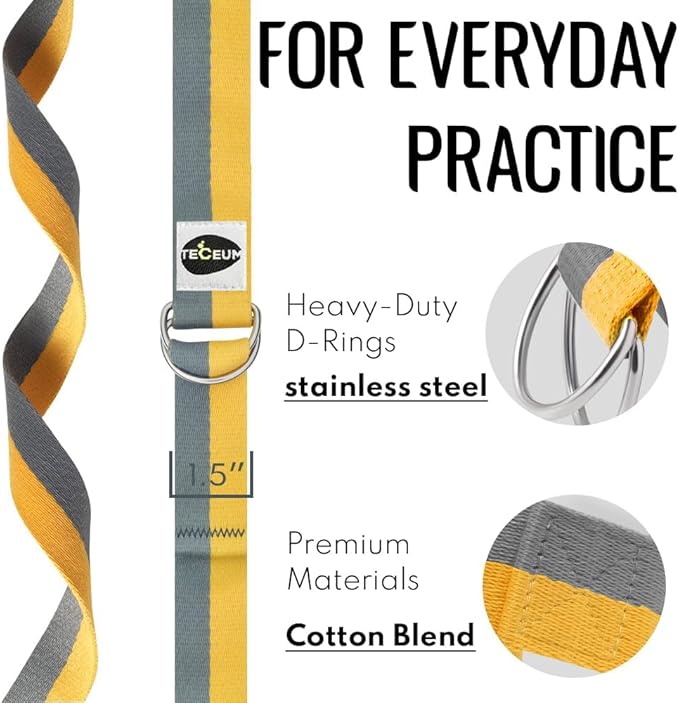 TECEUM Yoga Strap & Mat Strap – 2 IN 1 – Cotton – 6 ft 8 ft 10 ft (30+ colors) – Adjustable Non-Slip Belt for Yoga, Pilates, Stretching, Physical Therapy, Fitness & Home Workout – For Carrying Mats-GravixFit