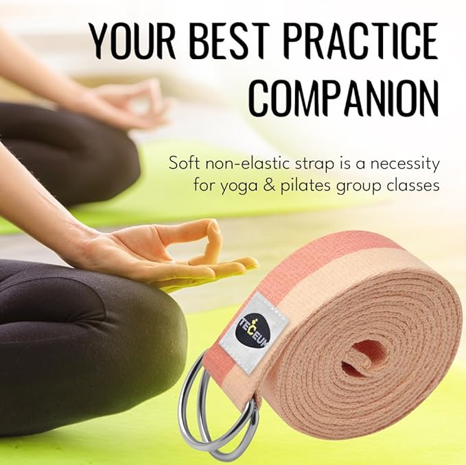 TECEUM Yoga Strap & Mat Strap – 2 IN 1 – Cotton – 6 ft 8 ft 10 ft (30+ colors) – Adjustable Non-Slip Belt for Yoga, Pilates, Stretching, Physical Therapy, Fitness & Home Workout – For Carrying Mats-GravixFit