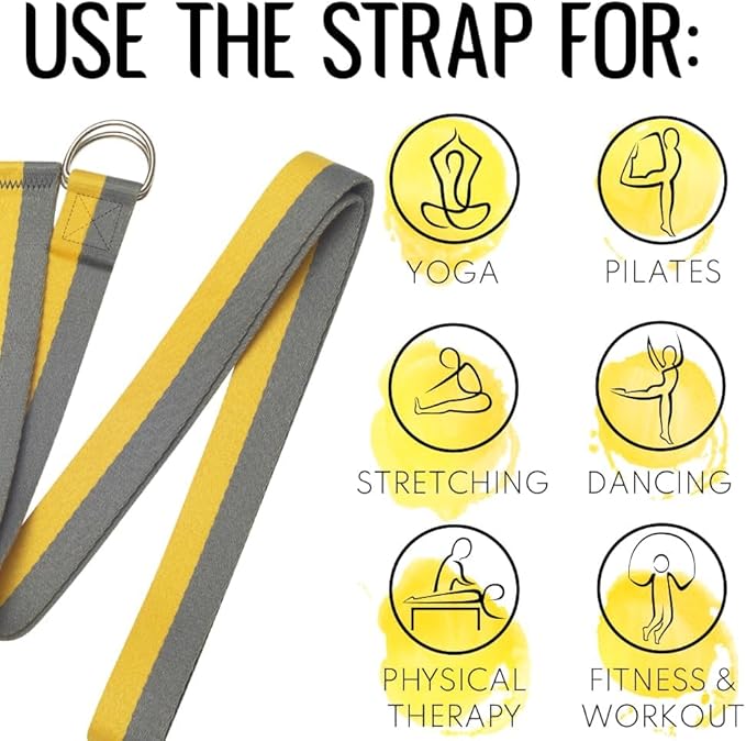TECEUM Yoga Strap & Mat Strap – 2 IN 1 – Cotton – 6 ft 8 ft 10 ft (30+ colors) – Adjustable Non-Slip Belt for Yoga, Pilates, Stretching, Physical Therapy, Fitness & Home Workout – For Carrying Mats-GravixFit