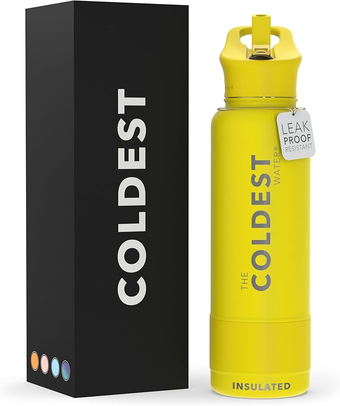 Coldest Insulated Water Bottle with Straw Lid - Stainless Steel Metal Insulated Bottle for Men & Women (Solar Yellow, 40 oz)-GravixFit