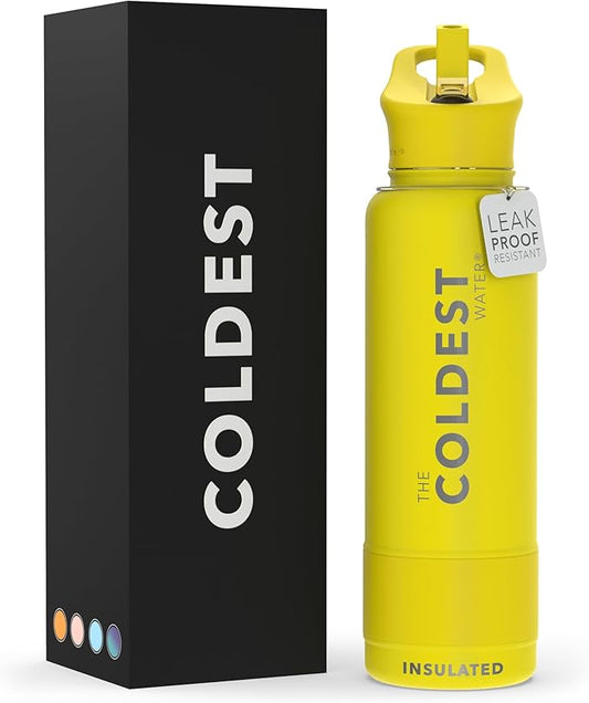 Coldest Insulated Water Bottle with Straw Lid - Stainless Steel Metal Insulated Bottle for Men & Women (Solar Yellow, 40 oz)-GravixFit