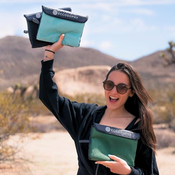 ECCOSOPHY Microfiber Beach Towel – Quick Dry Gym Towel, Highly Absorbent with Ribbed Texture, Lightweight – Ideal for Travel, Pool, Yoga, Fitness & Outdoor Adventures – 60x30 Black-GravixFit