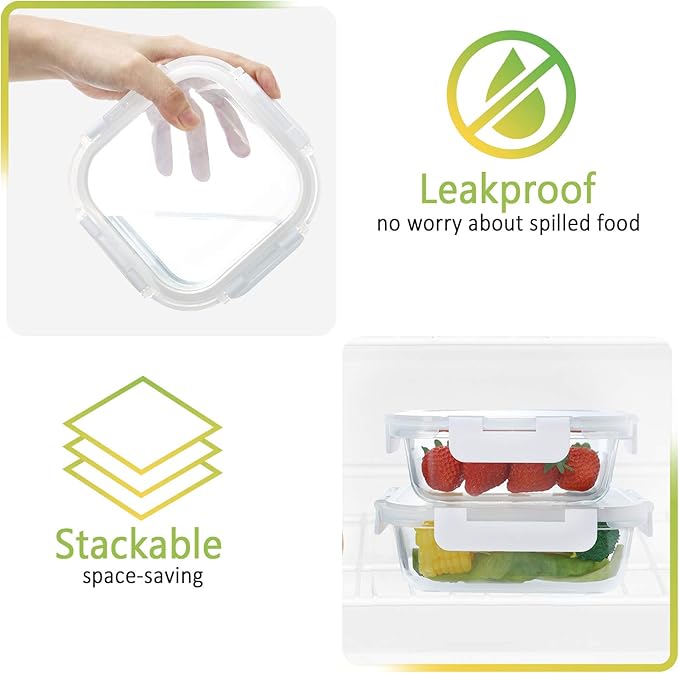 M MCIRCO 24-Piece Glass Food Storage Containers with Upgraded Snap Locking Lids,Glass Meal Prep Containers Set - Airtight Lunch Containers, Microwave, Oven, Freezer and Dishwasher,White-GravixFit