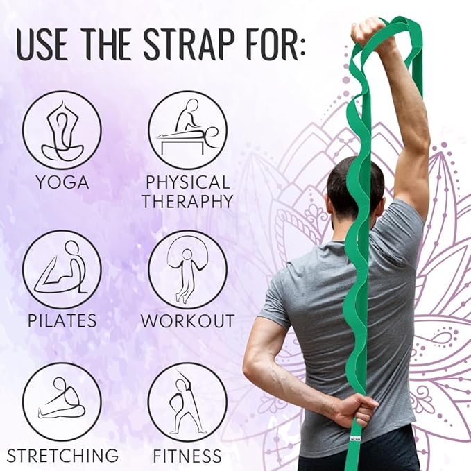 TECEUM Stretching Strap for Yoga & Physical Therapy – 10 Loops – Non-Elastic Leg Stretch Straps for Stretching, Exercising, Pilates, Post-Injury Rehabilitation for All Levels – Men & Women-GravixFit