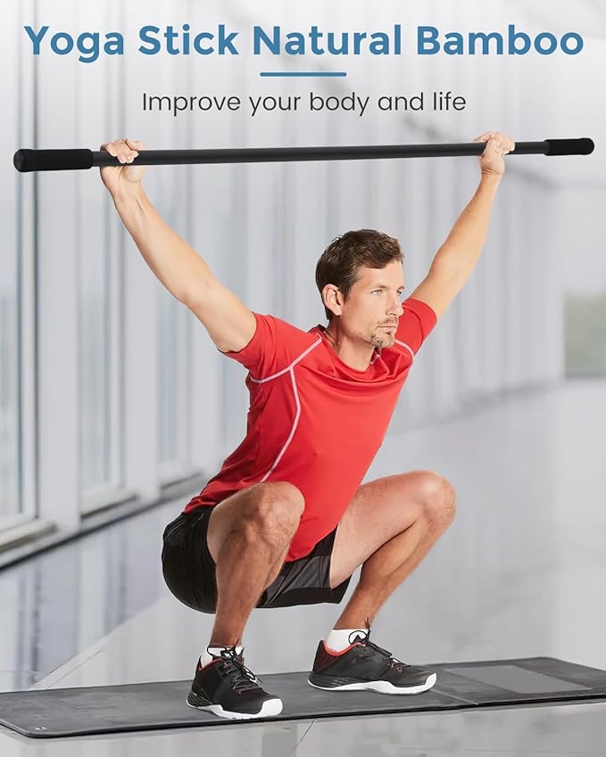 Yoga Stick, 5ft Exercise Stick for Mobility, Stretching Stick with Non-Slip Ends, Exercise Dowel for Pilates, Balance Pole and Stretch Bar for Stretching Equipment-GravixFit