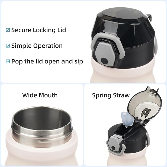 Insulated Water Bottle with Straw and Carry Loop,18 oz Stainless Steel Double Wall Vaccum Metal Water Flask with Leak-proof Lid,Lemon-GravixFit